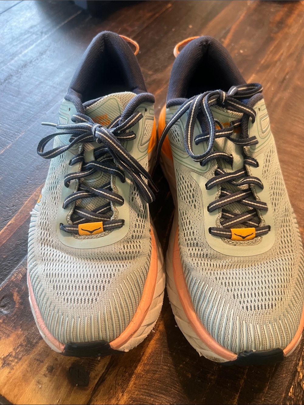Hoka Women's Light Green and Orange Athletic Running Shoes